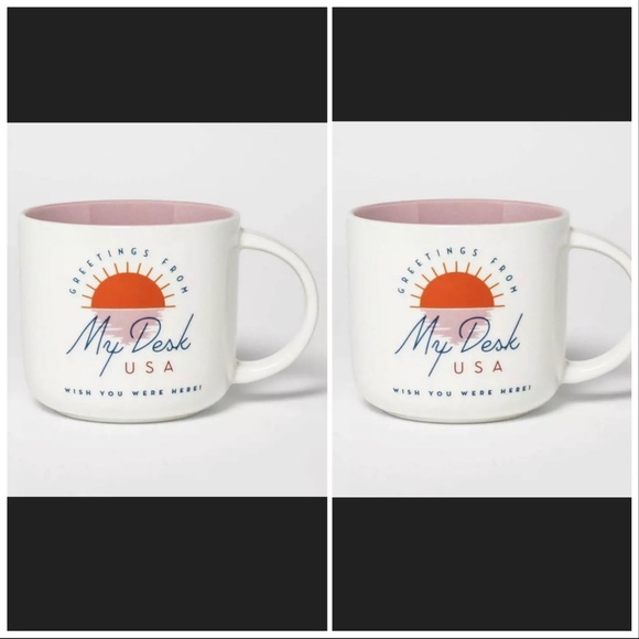 NEW! Set of 2 Threshold Coffee Mugs My Desk USA - Picture 2 of 5